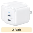 thumbnail image 1 of (2 pack) onn 40W Dual USB-C Port Wall Charger, Fast Charging, USB-IF Certified, Foldable Plug, White, 1 of 8