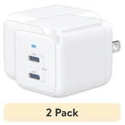 (2 pack) onn 40W Dual USB-C Port Wall Charger, Fast Charging, USB-IF Certified, Foldable Plug, White