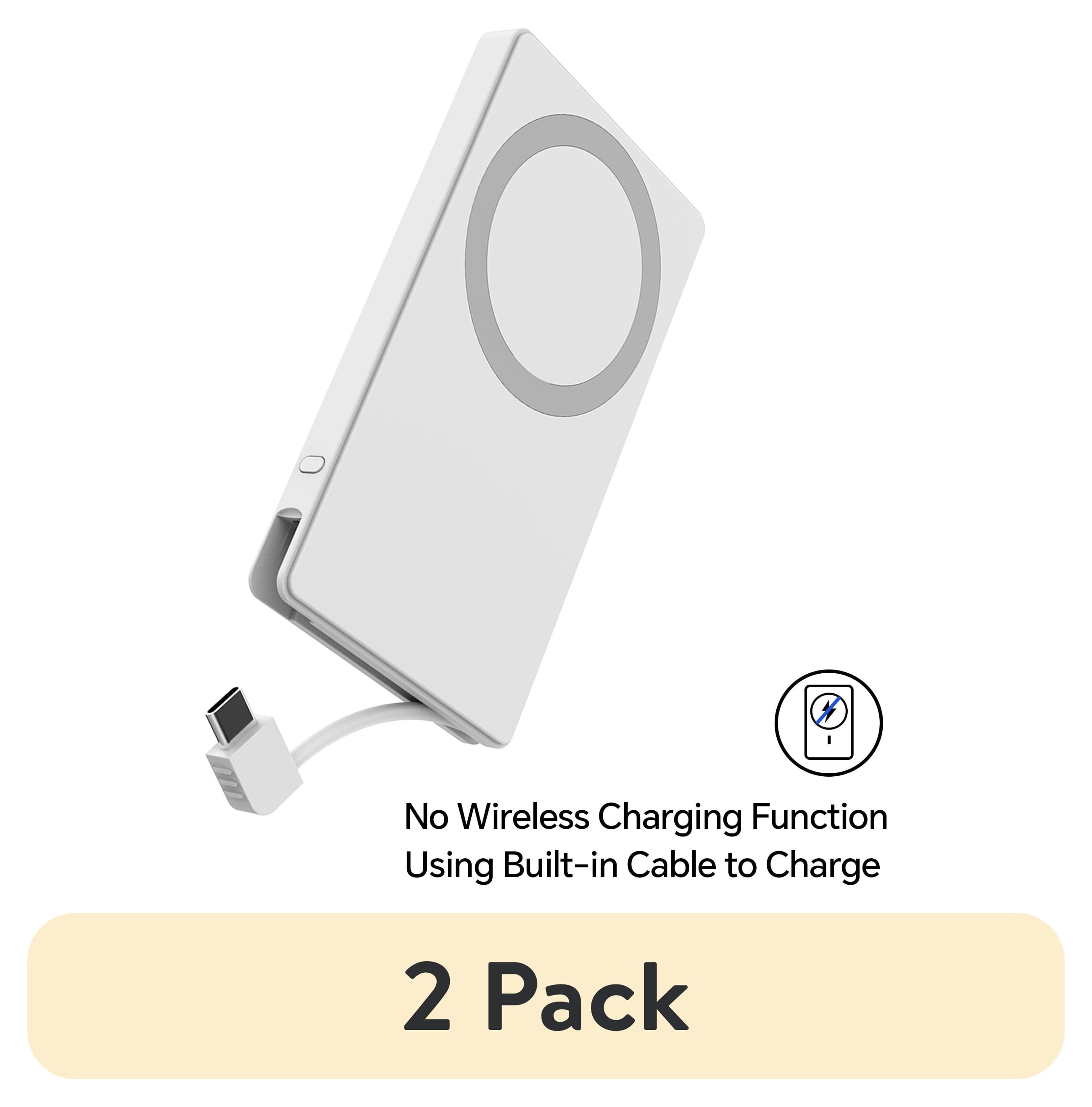 (2 pack) onn 5,000 mAh Portable Power Bank with Built In USB-C Cable, Mag-Attach Ring, White - Compatible with iPhone 17/16/15 Series, Samsung Devices, Pixel Devices, iPad Pro, & More (Cable Charge only)