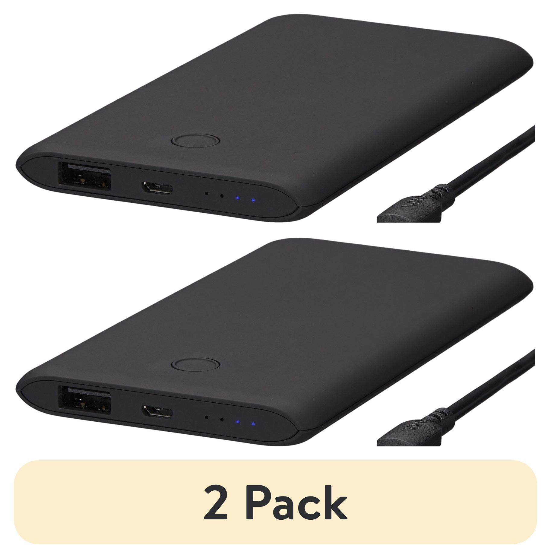 (2 pack) onn 5,000 mAh Slim Portable Power Bank with Micro-USB and USB-A ports, Compact Size, LED Indicator Lights, Black - Compatible with iPhone, iPad, AirPods, Samsung Galaxy, Note, Pixel & More
