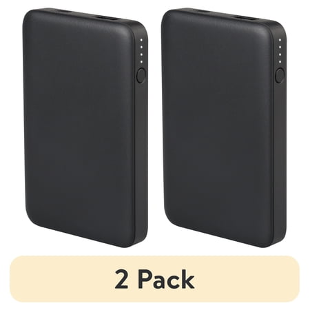 (2 pack) onn 5000mAh Portable Power Bank with USB-C and USB-A ports, Compact Size, LED Indicator Lights, Black - Compatible with iPhone, iPad, AirPods, Samsung Galaxy, Note, Pixel & More