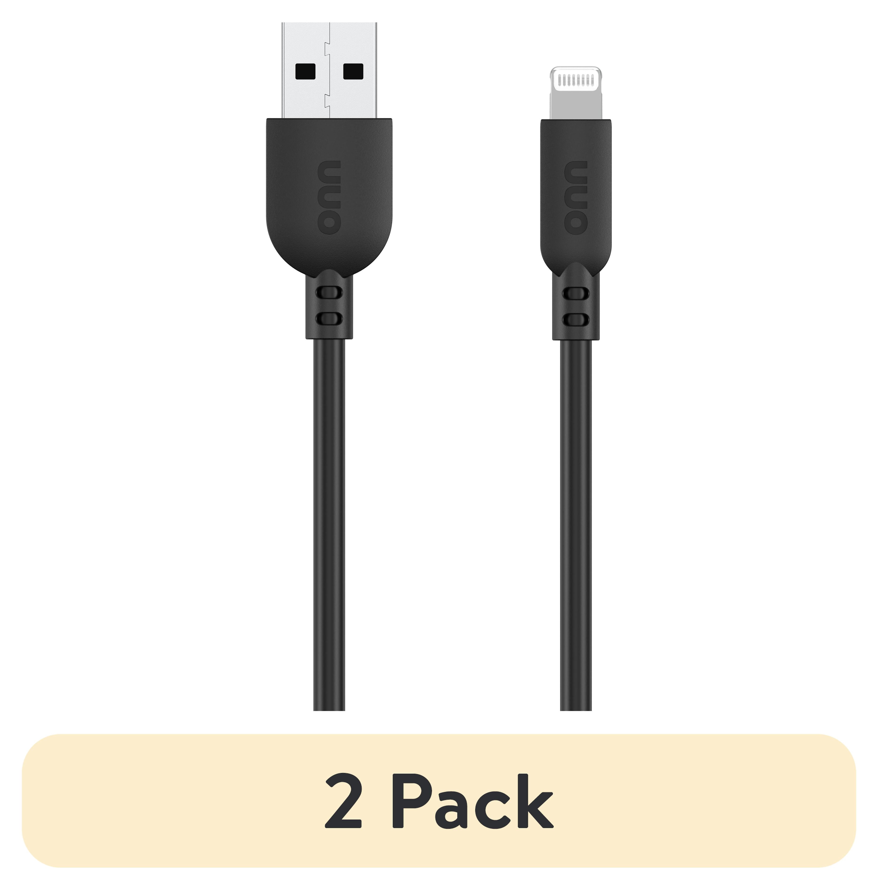 (2 pack) onn 6' Lightning to USB Charging and Data Cable, Black