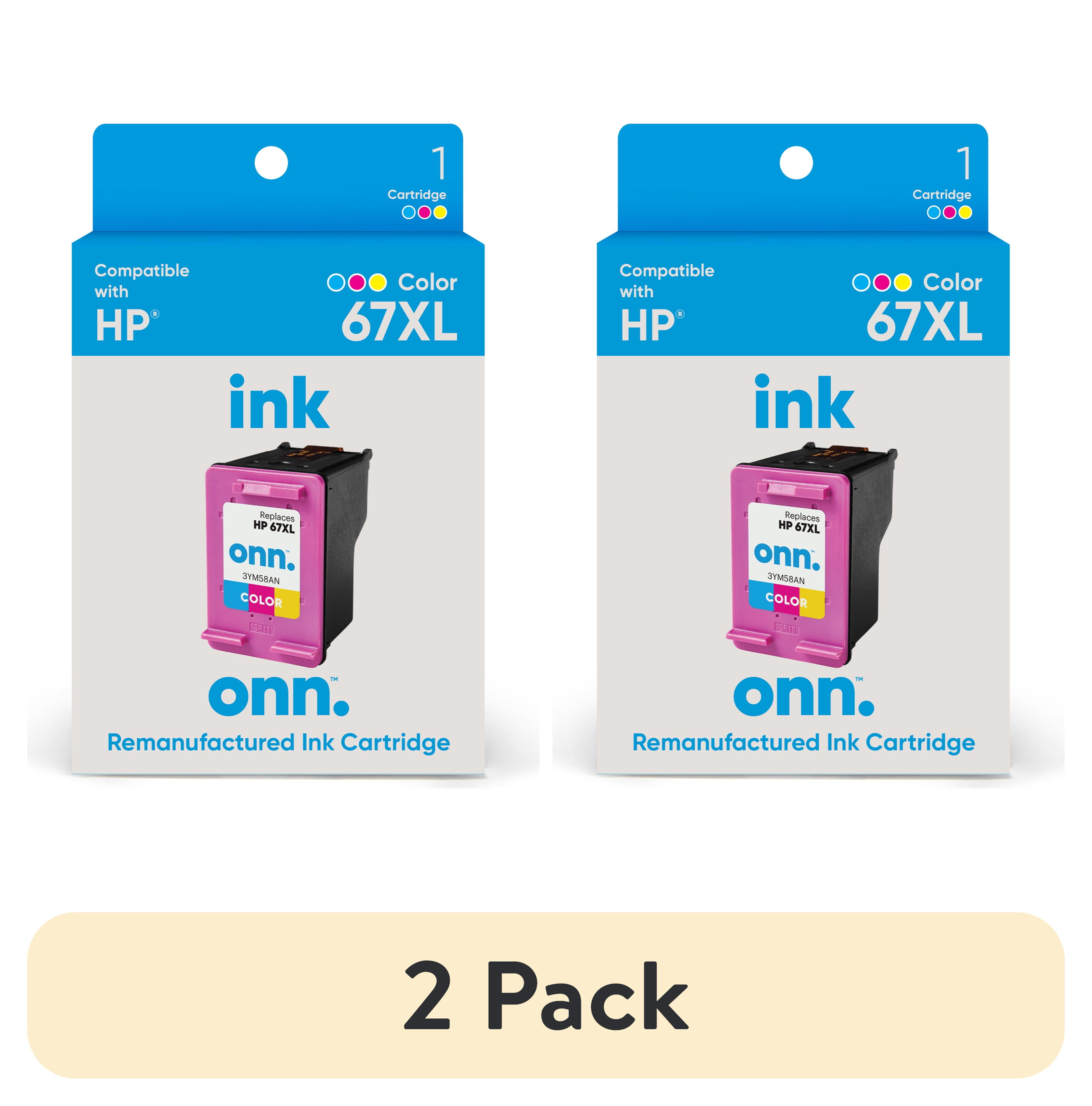 (2 pack) onn. 67XL HP High Yield Remanufactured Ink Cartridge, Tri-Color - Eco-Friendly