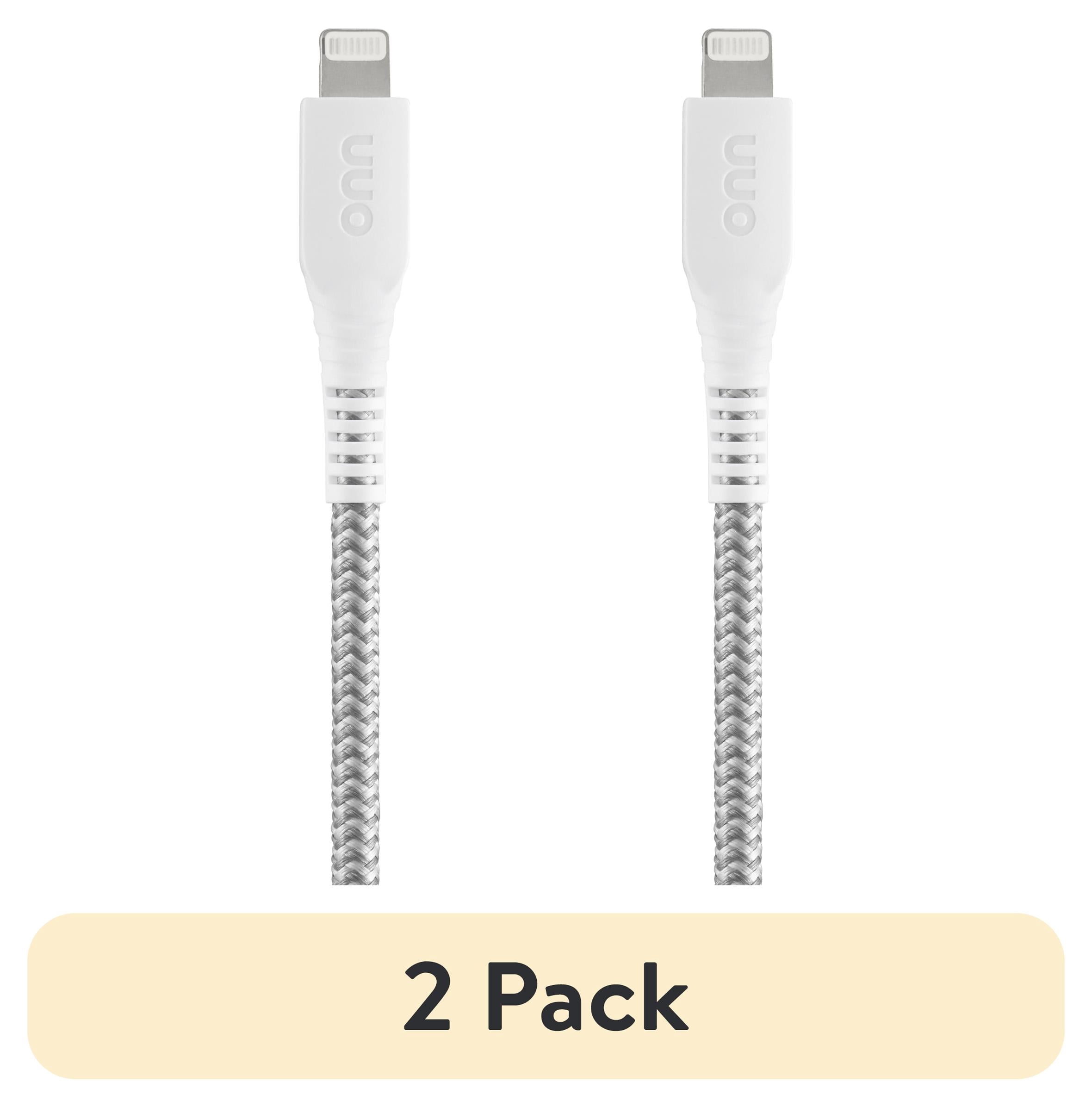(2 pack) onn 6ft Lightning to USB-A Braided Charging Cable, MFI Certified, White - Compatible with iPhone 14/13/12/11/X/XR/XS/8/7/6/5, iPad, Airpods and more