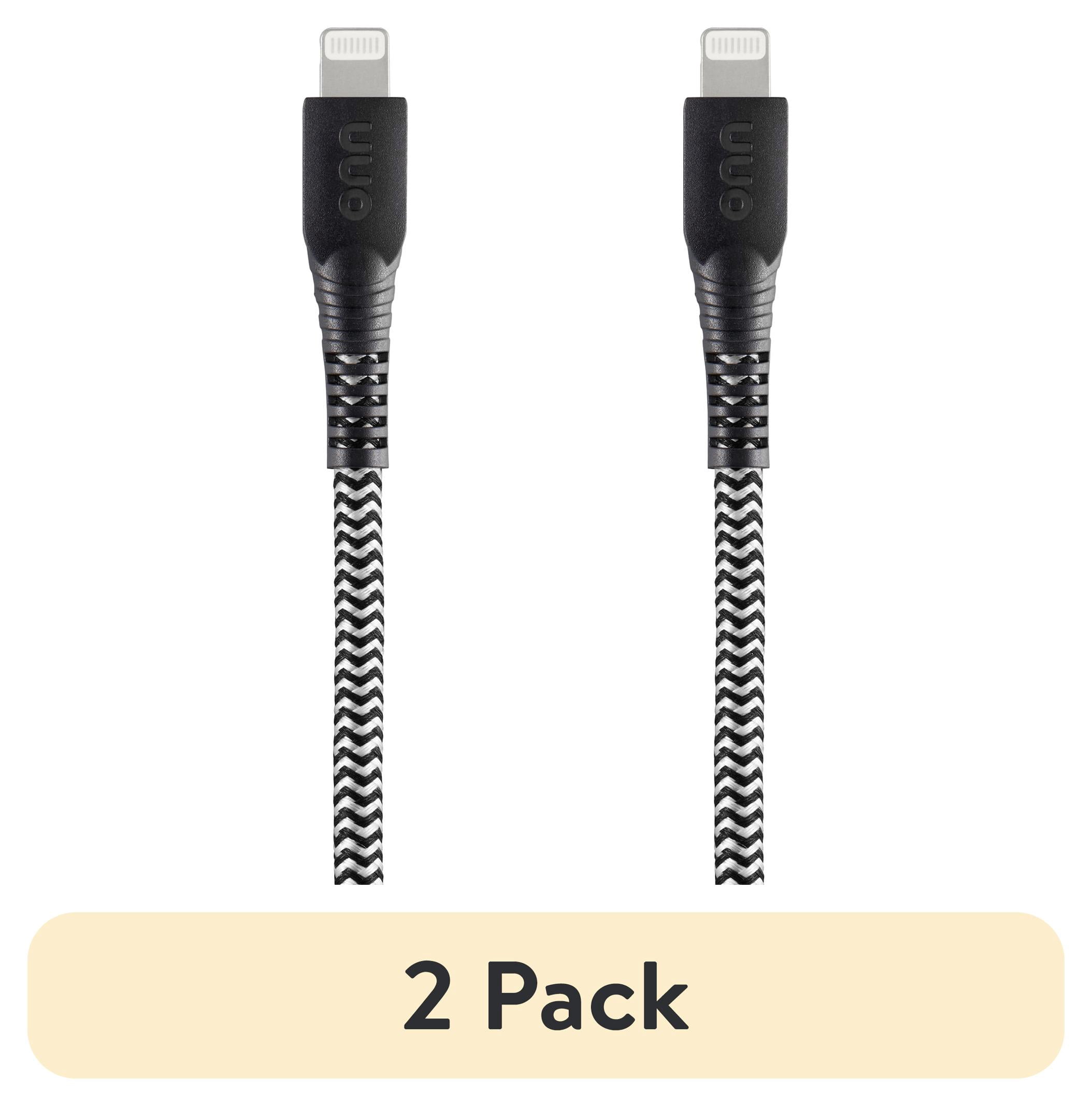 (2 pack) onn 6ft Lightning to USB-C Braided Charging Cable, Fast Charging, MFI Certified, Black - Compatible with iPhone 14/13/12/11/X/XR/XS/8/7/6/5, iPad, Airpods and more