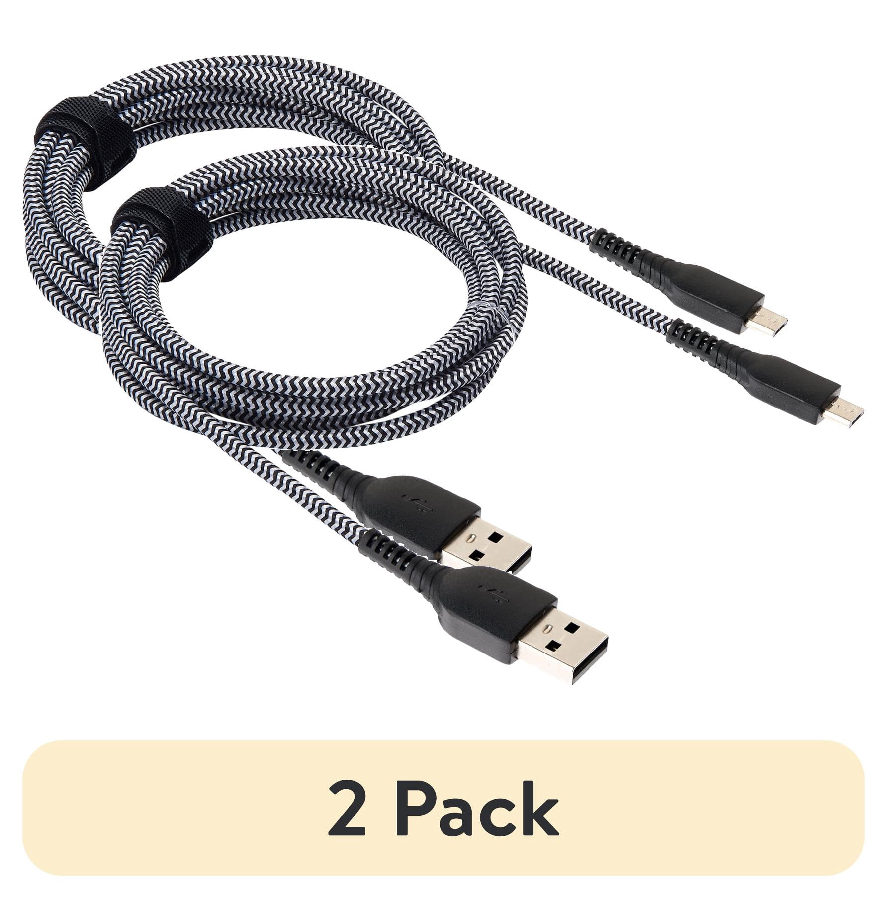 (2 pack) onn 6ft Micro-USB to USB Braided Charging Cable,Black