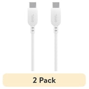 (2 pack) onn USB-C to USB-C Charging Cable 6ft Fast Charging USB-IF Certified White
