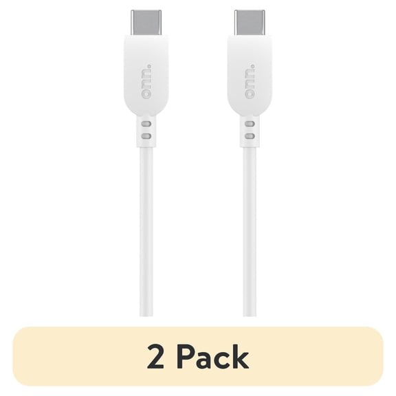 (2 pack) onn USB-C to USB-C Charging Cable 6ft Fast Charging USB-IF Certified White