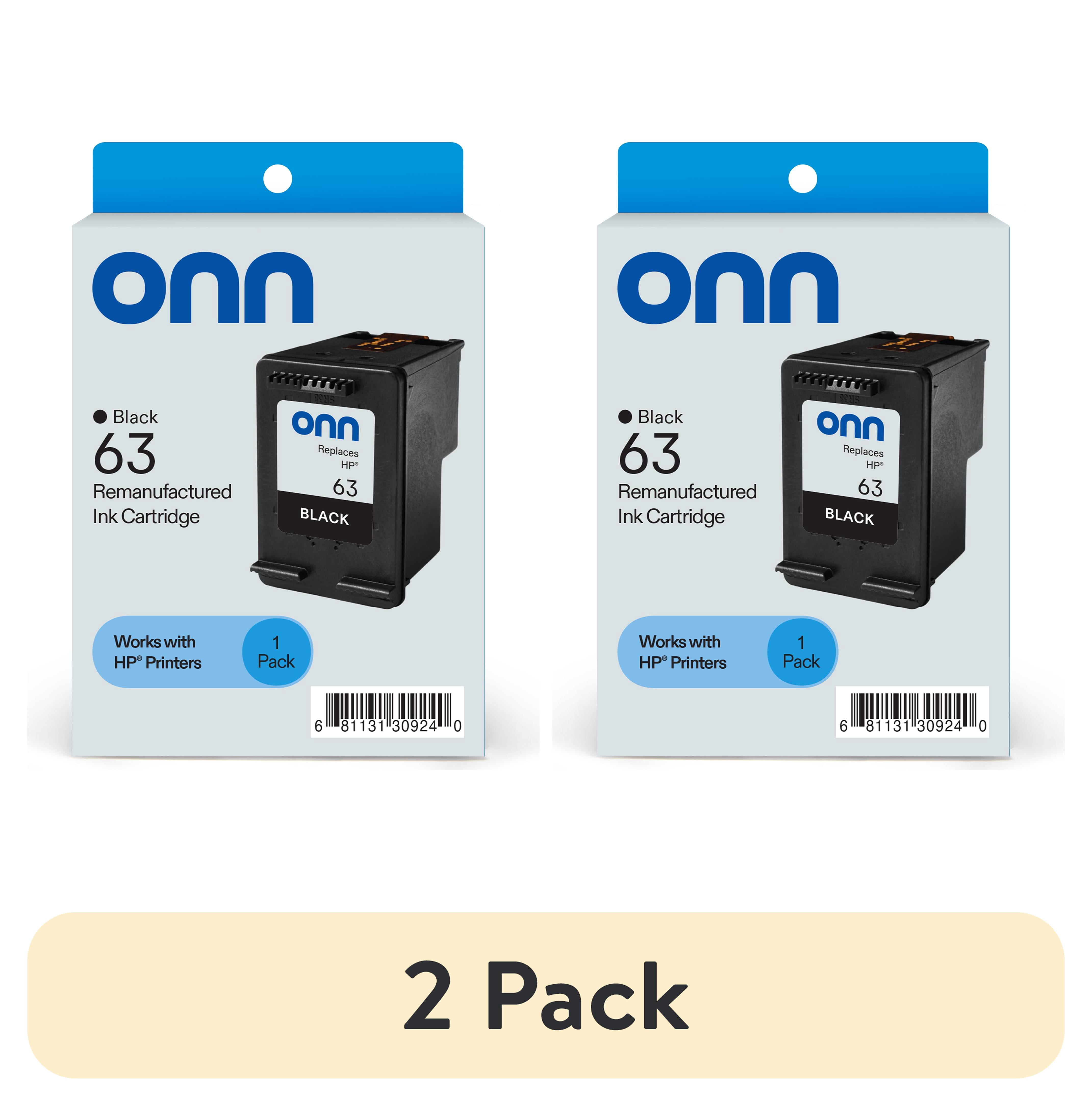 (2 pack) onn HP 63 Black Printer Ink Cartridge,