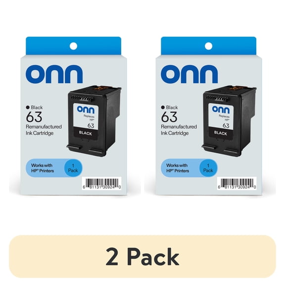 (2 pack) onn HP 63 Black Printer Ink Cartridge, (Remanufactured)