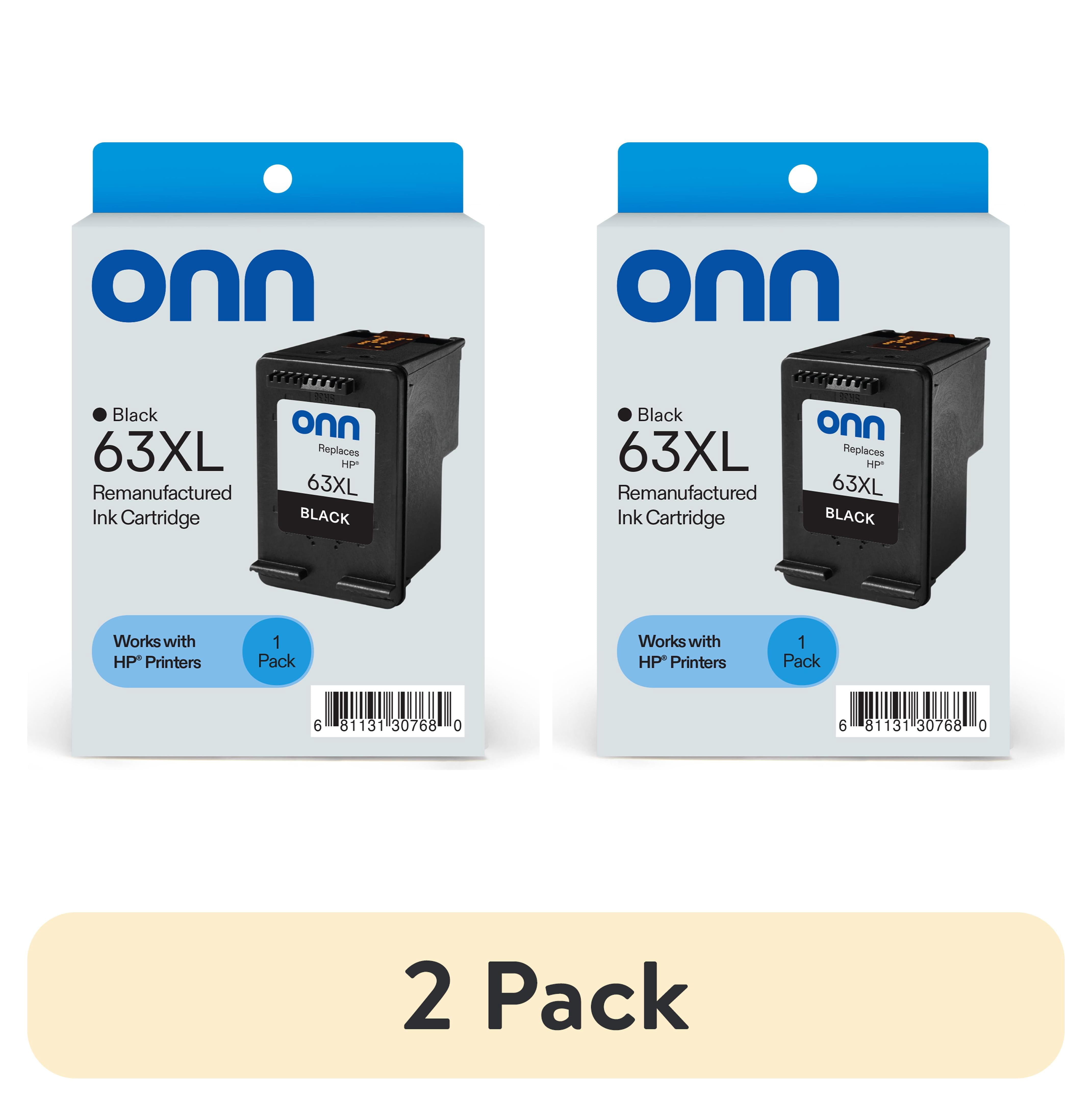 (2 pack) onn HP 63XL Black Printer Ink Cartridge (Remanufactured)