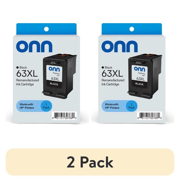 (2 pack) onn HP 63XL Black Printer Ink Cartridge (Remanufactured)