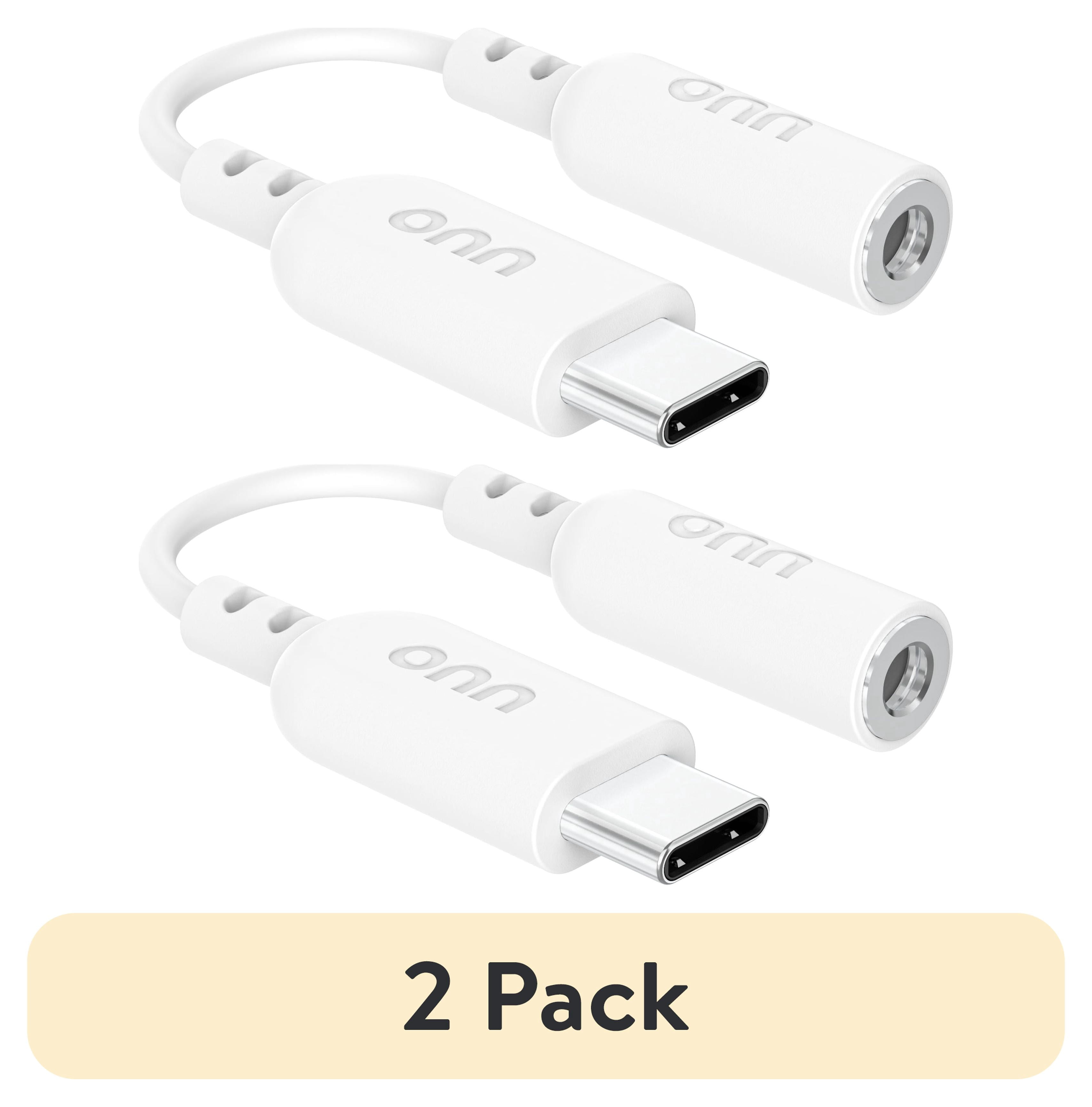 (2 pack) onn USB-C to 3.5 mm AUX Adapter,  White - Compatible with iPhone 16 Series, iPhone 15 Series, Samsung Galaxy, Note, Pixel Devices iPad Pro, & More