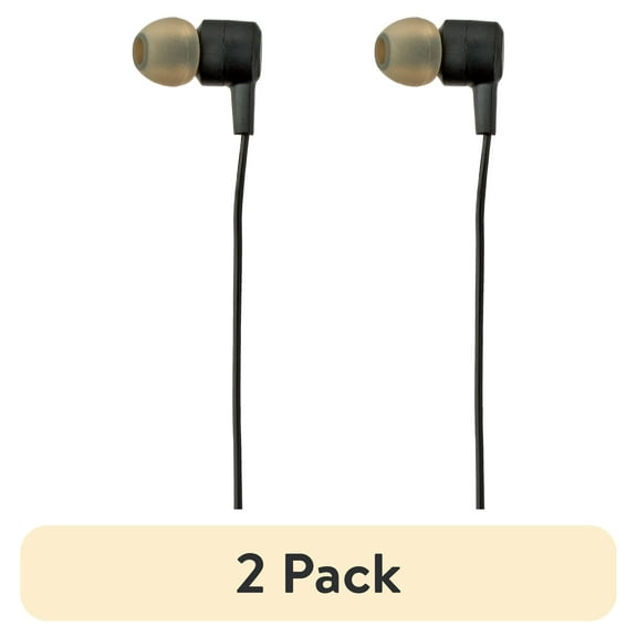 (2 pack) Onn Wired Earphones with Mic and 3.5mm Plug in Black - High-Quality Sound and Comfortable Silicone Ear Tips