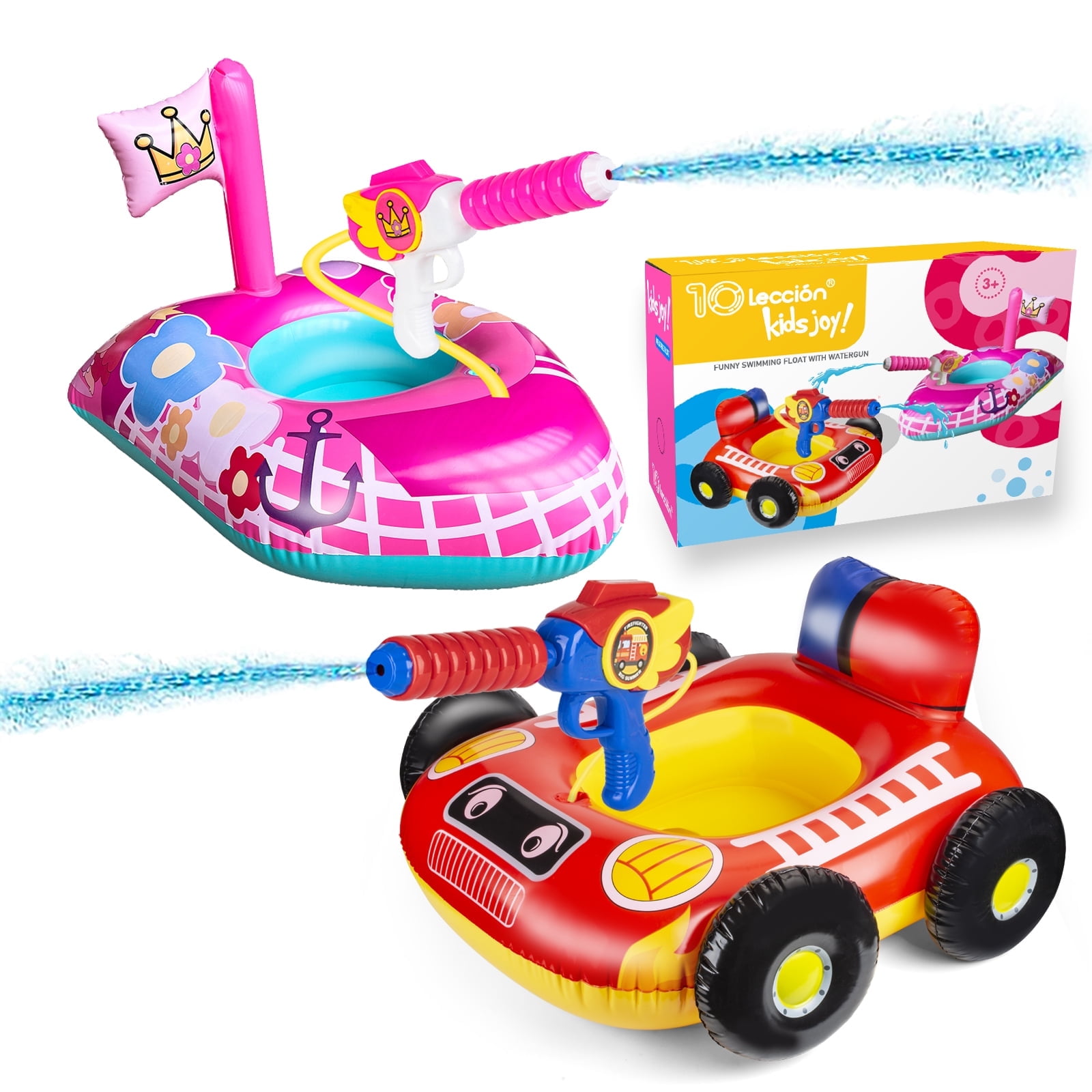 2 pack pool inflatable for kids, toddler pool toys, firetruck floaties ...