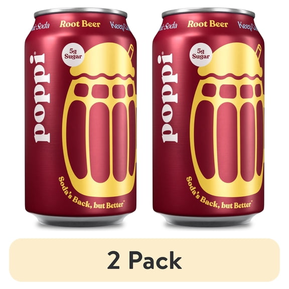 (2 pack) poppi Root Beer Prebiotic Soda Cold, 12 fl oz Can, Single Can