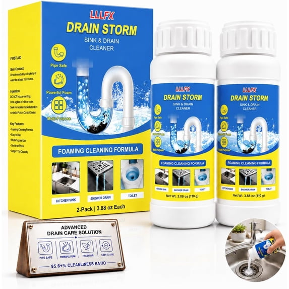2-pack powerful and safe sink and pipe cleaning powder, quick-foaming sink and pipe cleaner, effectively dissolves blockages and unblocks pipes | Suitable for kitchen, bathroom, toilet pipes and floo