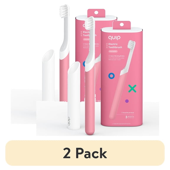 (2 pack) quip Kids Electric Toothbrush, Built-In Timer + Travel Case, Pink Rubber