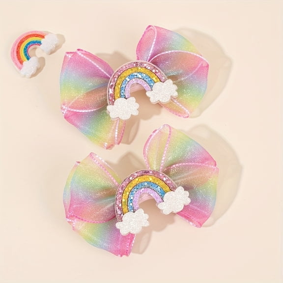 2-pack rainbow hair clips | Sweet and colorful tulle hair clips | Non-slip party hair accessories | Exquisite hair accessories