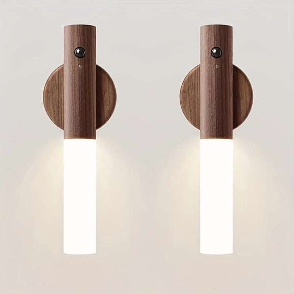 2-pack rechargeable magnetic motion sensor night light, IPX4 waterproof USB LED lamp, cordless for bedroom, kitchen & bathroom nighttime safety.