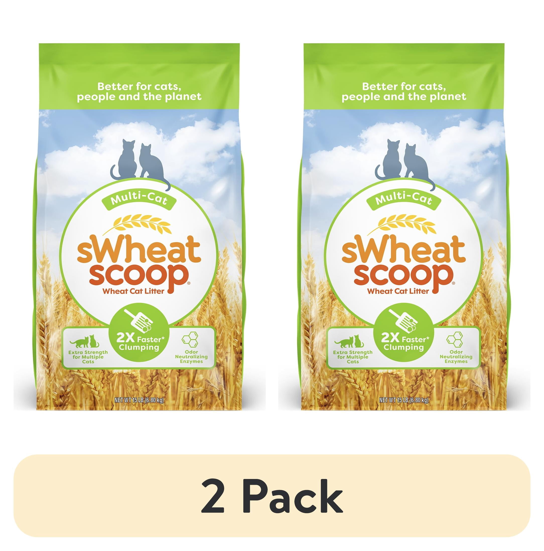 (2 pack) sWheat Scoop Multi-Cat Natural Clumping Wheat Cat Litter, 15lb