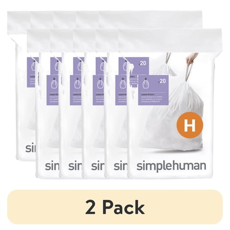 (2 pack) simplehuman Code H Custom Fit Drawstring Trash Bags in Dispenser Packs, 100 Count, 35 Liter / 9.3 Gallon, White