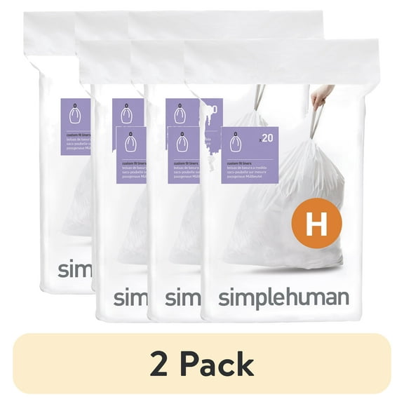 (2 pack) simplehuman Code H Custom Fit Drawstring Trash Bags in Dispenser Packs, 60 Count, 35 Liter / 9.3 Gallon, White