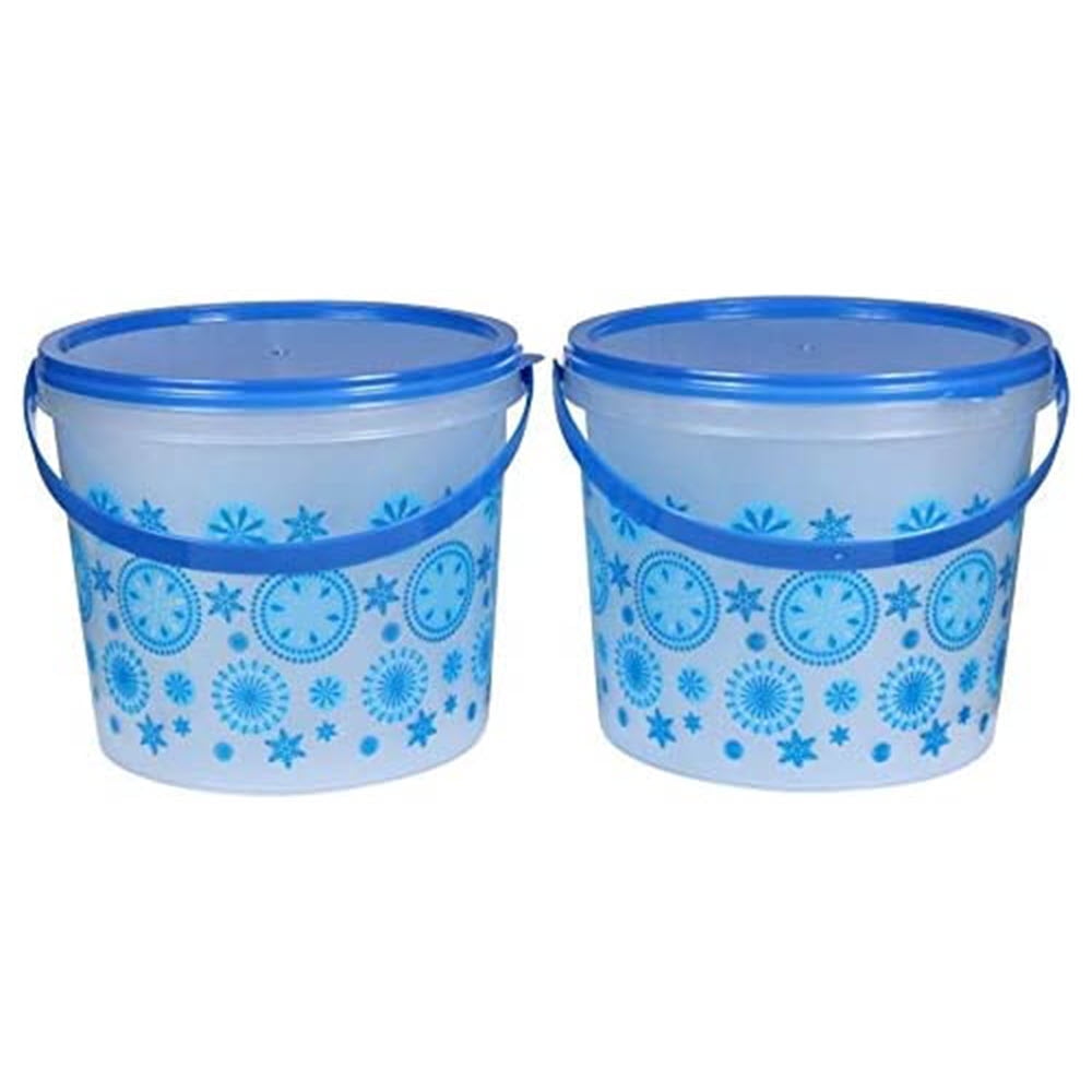 2 pack small Christmas treat bucket with lids and handle Blue Print