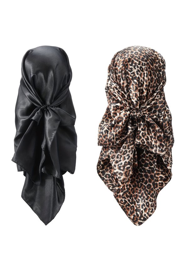 2-pack smooth satin square scarves with boho print, versatile daily accessory, nice gift for family & friends.