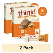 (2 pack) think! Creamy Peanut Butter High Protein Bars, Gluten Free, 5 count, 10.5 oz