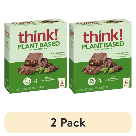 (2 pack) thinkThin High Protein Bar, Chocolate Mint, 13g Protein, 5 Ct