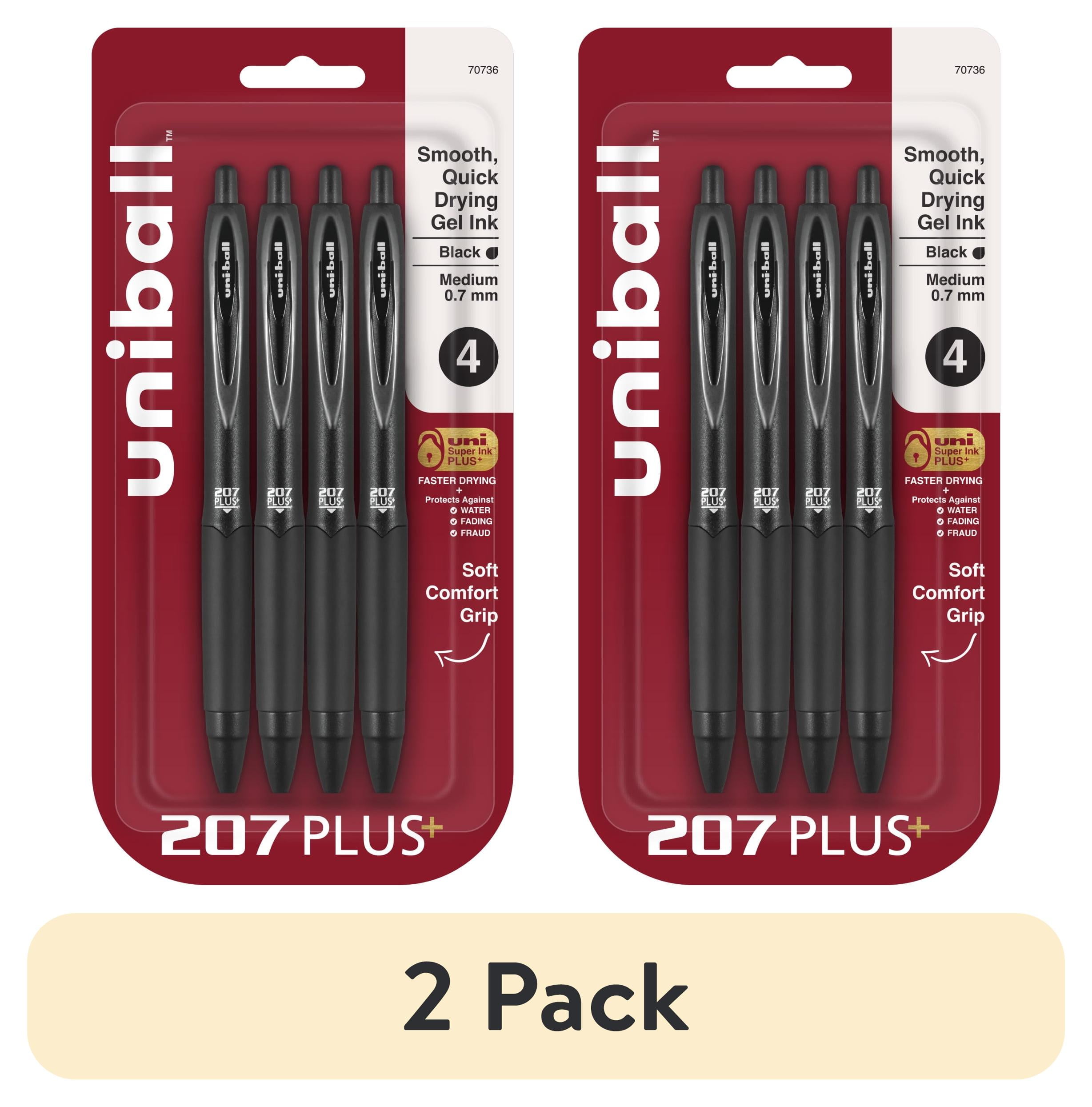 (2 pack) uniball 207 Plus+ Retractable Gel Pens, Medium Point, 0.7mm, Black Ink, 4 Count
