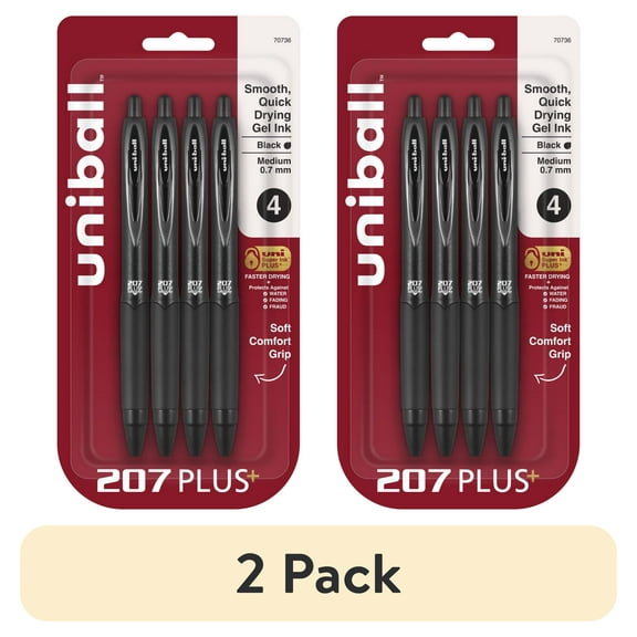 (2 pack) uniball™ 207 Plus+ Retractable Gel Pens, Medium Point (0.7mm), Black, 4 Pack