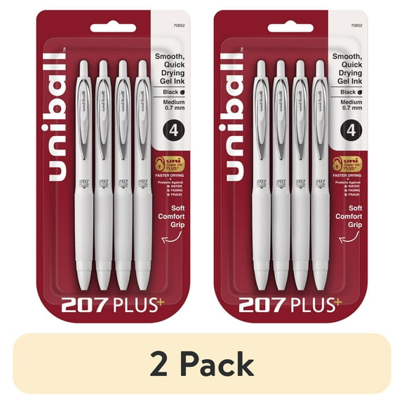 (2 pack) uniball™ 207 Plus+ Retractable Gel Pens, Medium Point (0.7mm), White Barrel, Black Ink. 4 Pack