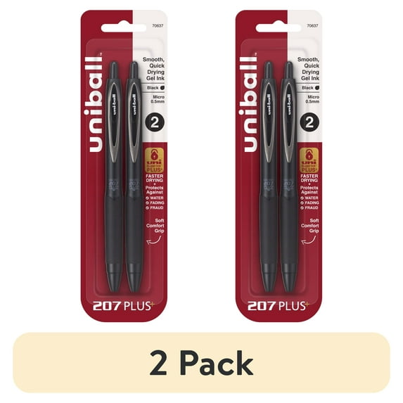 (2 pack) uniball™ 207 Plus+ Retractable Gel Pens, Micro Point (0.5mm), Black, 2 Pack