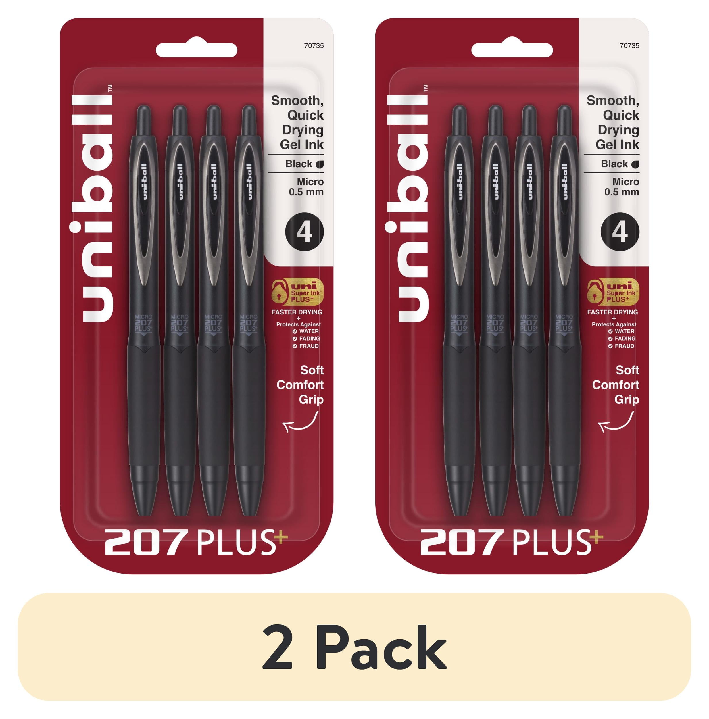 (2 pack) uniball 207 Plus+ Retractable Gel Pens, Micro Point, 0.5mm, Black Ink, 4 Count