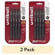 (2 pack) uniball 207 Plus+ Retractable Gel Pens, Micro Point, 0.5mm, Black Ink, 4 Count