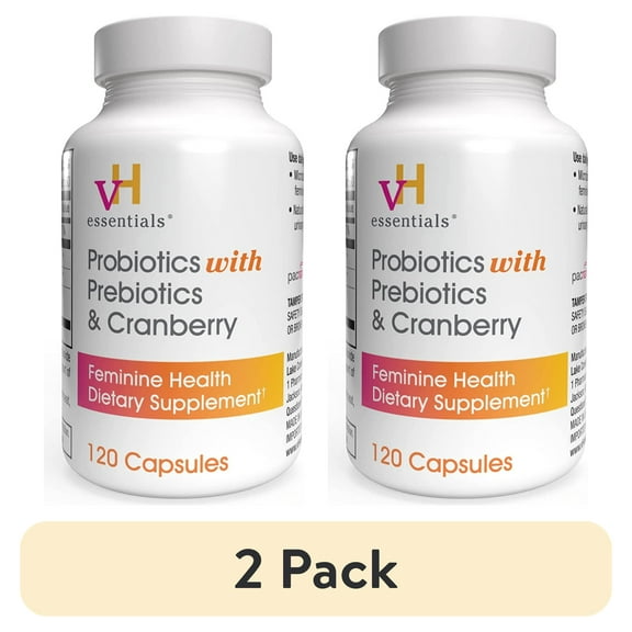 (2 pack) vH essentials Probiotics with Prebiotics and Cranberry Feminine Health Supplement - 120 Capsules (544-36)