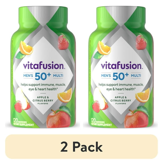 (2 pack) vitafusion Men's 50+ Daily Multivitamin Gummies with B Vitamins to Support Heart Health, 120 Count