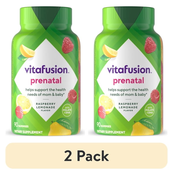 (2 pack) vitafusion PreNatal Gummy Vitamins, Raspberry Lemonade Flavored, Pregnancy Vitamins for Women, 90 Ct