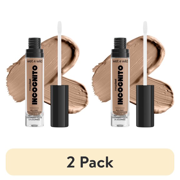 (2 pack) Wet n Wild Mega Last Incognito All-Day Full Coverage Concealer Makeup, Light Honey