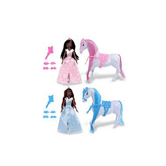 2 packs 12 Inches Princess Doll & 10.5 Inches Horse & Accessories Play Set African American Doll Set