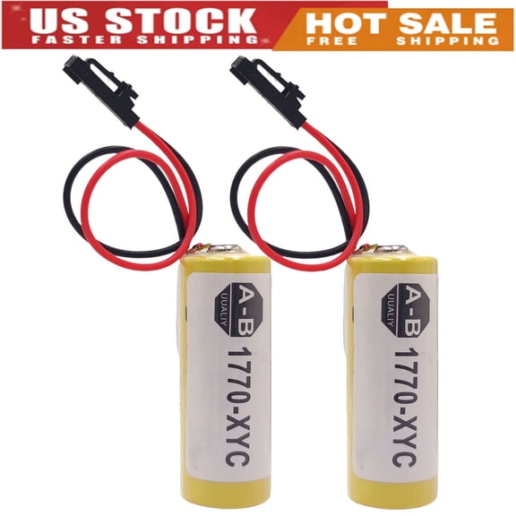 (2-packs) 1770-XYC 3V 1800mAh Lithium PLC Battery Replacement for 1770-XYC/A 1770-XYB 1756-BA1 with Black Plug