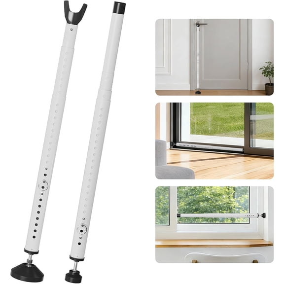 2 packs 2-in-1 sliding door safety bar | 16.5-48-inch adjustable window safety lock bar for home, apartment, hotel rooms | portable safety window blocker | door stopper white