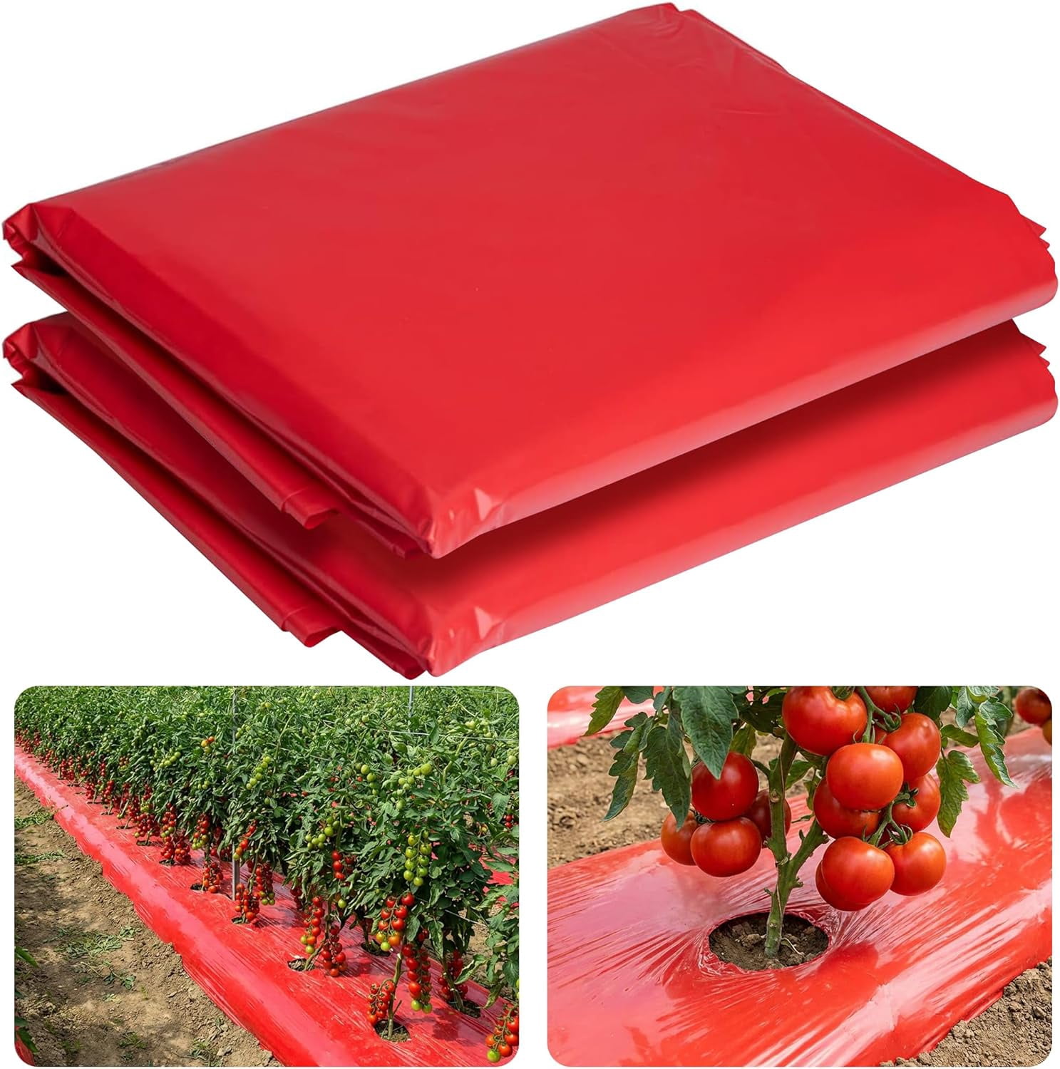 2 packs of 4 mil embossed red garden plastic mulch film, 4 feet x 25 feet red agricultural crop growth film, suitable for mulching potatoes, tomatoes, eggplants, strawberries