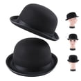 thumbnail image 1 of 2 packs Bowler Hat Black Derby Hat Felt Bolivian Costume Hat Accessories Victorian Dress Up Hat for Men and Women Big Kids Teens Adults, 1 of 12