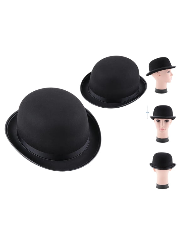 2 packs Bowler Hat Black Derby Hat Halloween Hat Accessories Victorian Dress Up Hat for Men and Women Big Kids Teens Adults