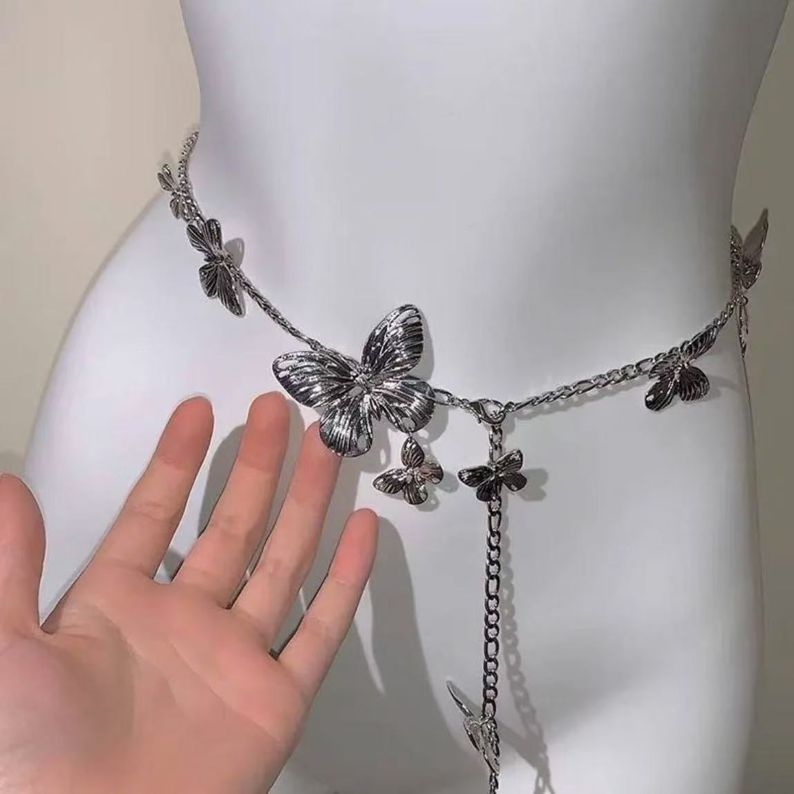 Vintage Silver Butterfly Chain Belt Boho Whimsigoth Metal Link Waist Belt 34in Silver Bling Butterfly Chain Belt | Hot Topic main image 2