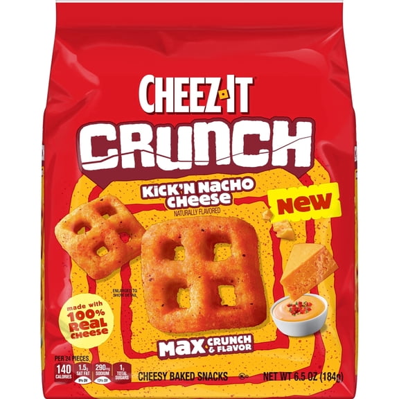 2 pack Cheez-It Crunch Kick'n Nacho Cheese Cheesy Baked Snacks, Lunch Snacks, 6.5 oz