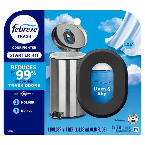 2 packs-Febreze Trash Odor Fighter, Linen & Sky Scent, 1 Holder + 1 Refill